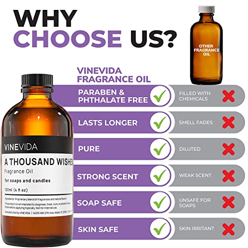 VINEVIDA [4oz] A Thousand Wishes Fragrance Oil for Candle Making Scents for Soap Making, Perfume Oils, Soy Candles, Home Scents Oil Diffusers, Bath VINEVIDA