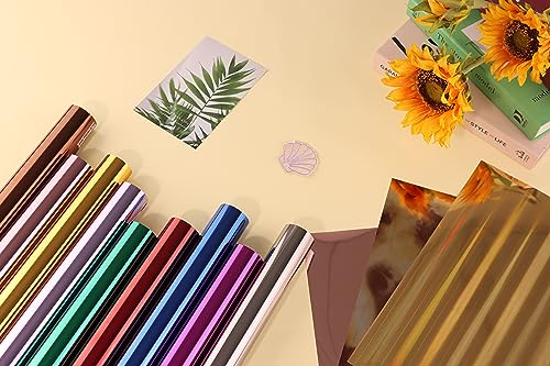 Tintnut Metallic Heat Transfer Vinyl Bundle Chrome HTV Vinyl,12 Sheets 12"x 10" Foil Holographic Gold Iron On Vinyl for Compatible with Cricut or Tintnut