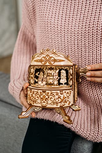 Wood Trick Fairy Theater Happy Birthday Wooden Music Box Kit - w/Fairy Characters - Hand Crank - 3D Wooden Puzzle for Adults and Kids to Build - DIY Wood Trick