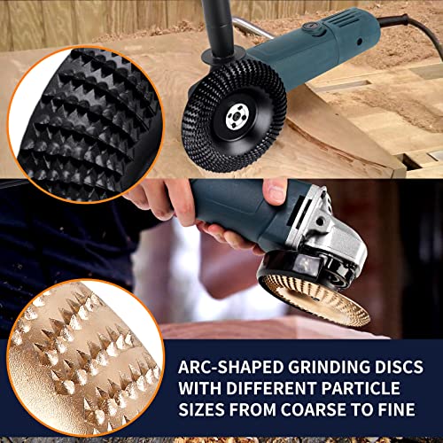 Pomsare 5PCS Angle Grinder Wood Carving Disc Set, 4 and 1/2 Attachments with 5/8 inch Arbor, Stump Tool Grinding Wheel Shaping for Cutting, Cutting Pomsare