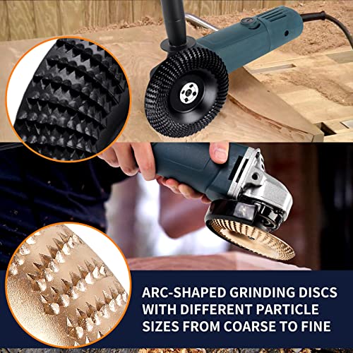 Pomsare 5PCS Angle Grinder Wood Carving Disc Set, 4 and 1/2 Attachments with 5/8 inch Arbor, Stump Tool Grinding Wheel Shaping for Cutting, Cutting