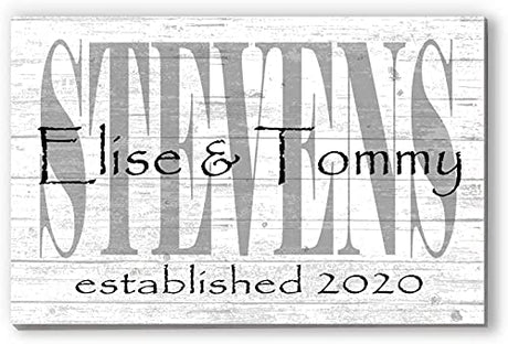 Family Name Sign with Established Date PERSONALIZED Wedding Gift For Couple EST. Date - SOLID WOOD - 16.5" X10.5" (Names & Est. Date) Broad Bay