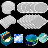 12 Pcs Resin Molds Set Epoxy Coaster Storage Box in Rectangle Round Silicone Casting Mold for Halloween DIY Art Craft Cup Mat Patelai
