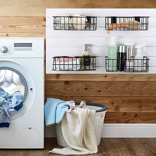 Hicarer 4Pcs Slatwall Basket Set Ventilated Metal Slatwall Baskets Hanging Storage Baskets for PVC Slatwall, Mounted Slatwall Accessories Storage Hicarer