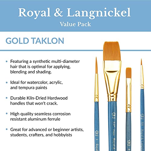 Royal Brush Manufacturing Royal and Langnickel Zip N' Close 12-Piece Brush Set, Medium Gold Taklon - WoodArtSupply