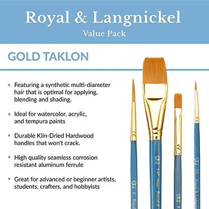 Royal Brush Manufacturing Royal and Langnickel Zip N' Close 12-Piece Brush Set, Medium Gold Taklon - WoodArtSupply