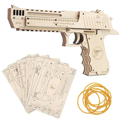 3D Wooden Puzzles, Desert Eagle Wood Gun Rubber Band Pistol Toys Machinery Model Best Gift Puzzle for Adults and Child