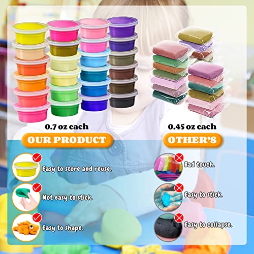Modeling Clay Kit - 24 Colors Air Dry Ultra Light Soft & Stretchy DIY Molding Clay with Tools, Animal Accessories, Easy Storage Box Kids Art Crafts ESSENSON