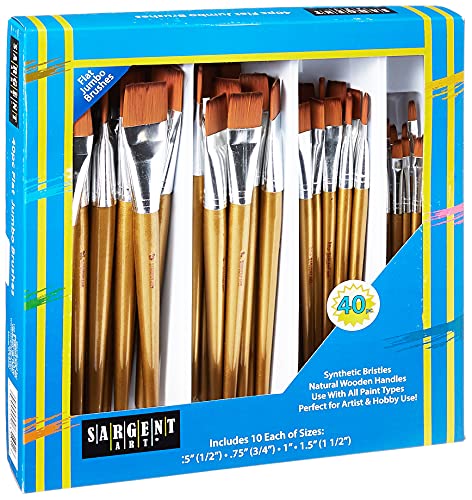 Sargent Art 40 Pieces Flat Jumbo Brush Set With Natural Wood Handles, all Paint types - WoodArtSupply