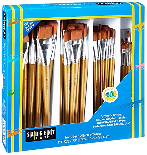Sargent Art 40 Pieces Flat Jumbo Brush Set With Natural Wood Handles, all Paint types