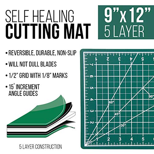 U.S. Art Supply 9" x 12" Green/Black Professional Self Healing 5-Ply Double Sided Durable Non-Slip Cutting Mat Great for Scrapbooking, Quilting,