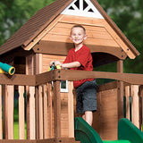 Backyard Discovery Mount Triumph All Cedar Swing Set, Covered Upper Clubhouse, Telescope, Steering Wheel, Lower Playhouse, Sink, Stove, Plastic Food, Backyard Discovery