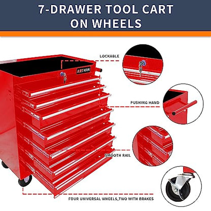 Larmliss 7-Drawer Rolling Tool Cart, Lockable Home Repair Tool Storage Organizer, Tool Box on Wheels,Tool Chest Cabinet for Mechanic, Garage - WoodArtSupply