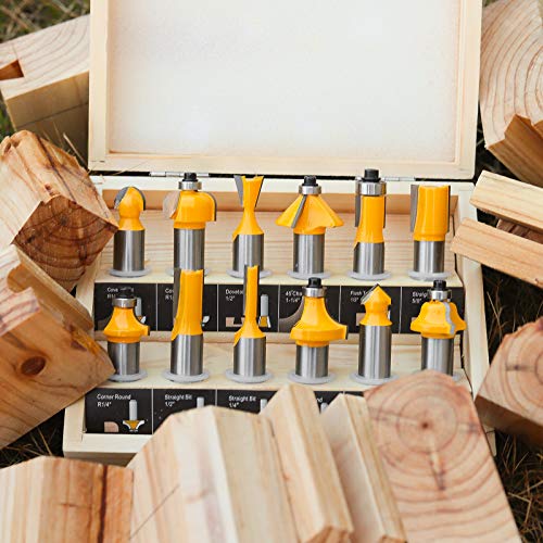 TOOLDO Router Bits 12 Pcs Set, 12 Pieces 1/2" Shank, Beginner Router Bit Kit for DIY, Woodworking Project, High Grade TOOLDO