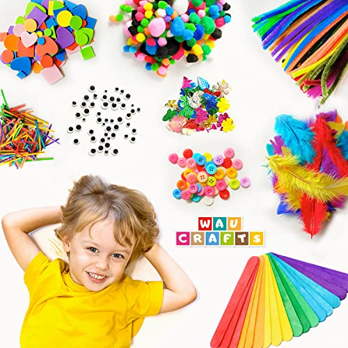 WAU CRAFTS Arts and Crafts Supplies for Kids - 1750 pcs Crafting for School Kindergarten Homeschool - Supplies Set for Kids Craft Art - Supply Kit - WoodArtSupply