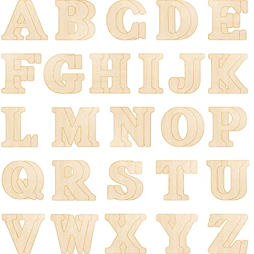52 Pieces 6 Inches Wood Alphabet Letters Unfinished Wood Letters Painted Wooden Alphabet Craft Letters Home Wall Decor for DIY Educational Craft