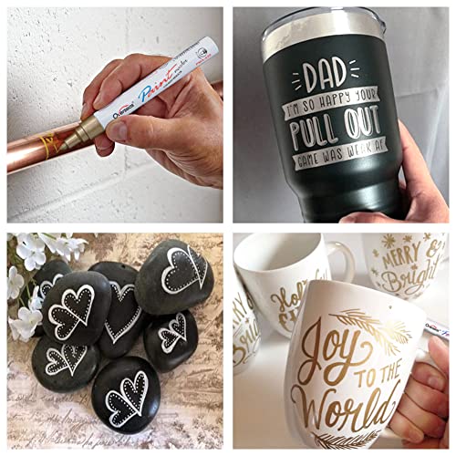 Gold and Silver Paint Marker Pens - 6 Pack Permanent Oil Based Metallic Paint Pen, Medium Tip, Quick Dry and Waterproof Markers for Stone, Wood, Overseas