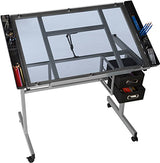 OneSpace Craft Station with Blue Glass Drafting, Silver OneSpace