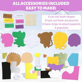 VKPI Make 6 Popstick Puppets Craft Kits for Kids, Foam Art Crafts Gift, Story Time Toys for Ages 4+ Toddler, Unicorn, Cloud, Animals, Preschool VKPI