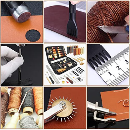 PLANTIONAL Leather Working Tools for Beginners: Professional Leather Craft Kit with Waxed Thread Groover Awl Stitching Punch for Leathercraft Adults - WoodArtSupply