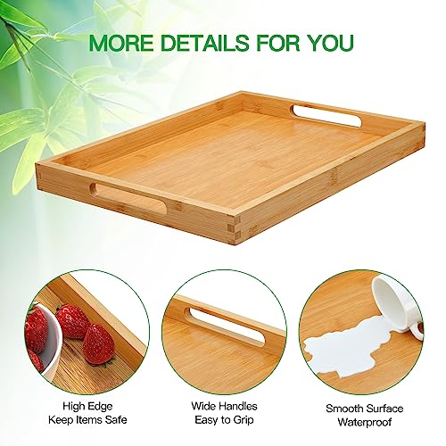 Pipishell Serving Tray with Handles, Bamboo Breakfast Tray Wooden Trays for Eating, Working, Storing, Used in Bedroom, Kitchen, Living Room, - WoodArtSupply