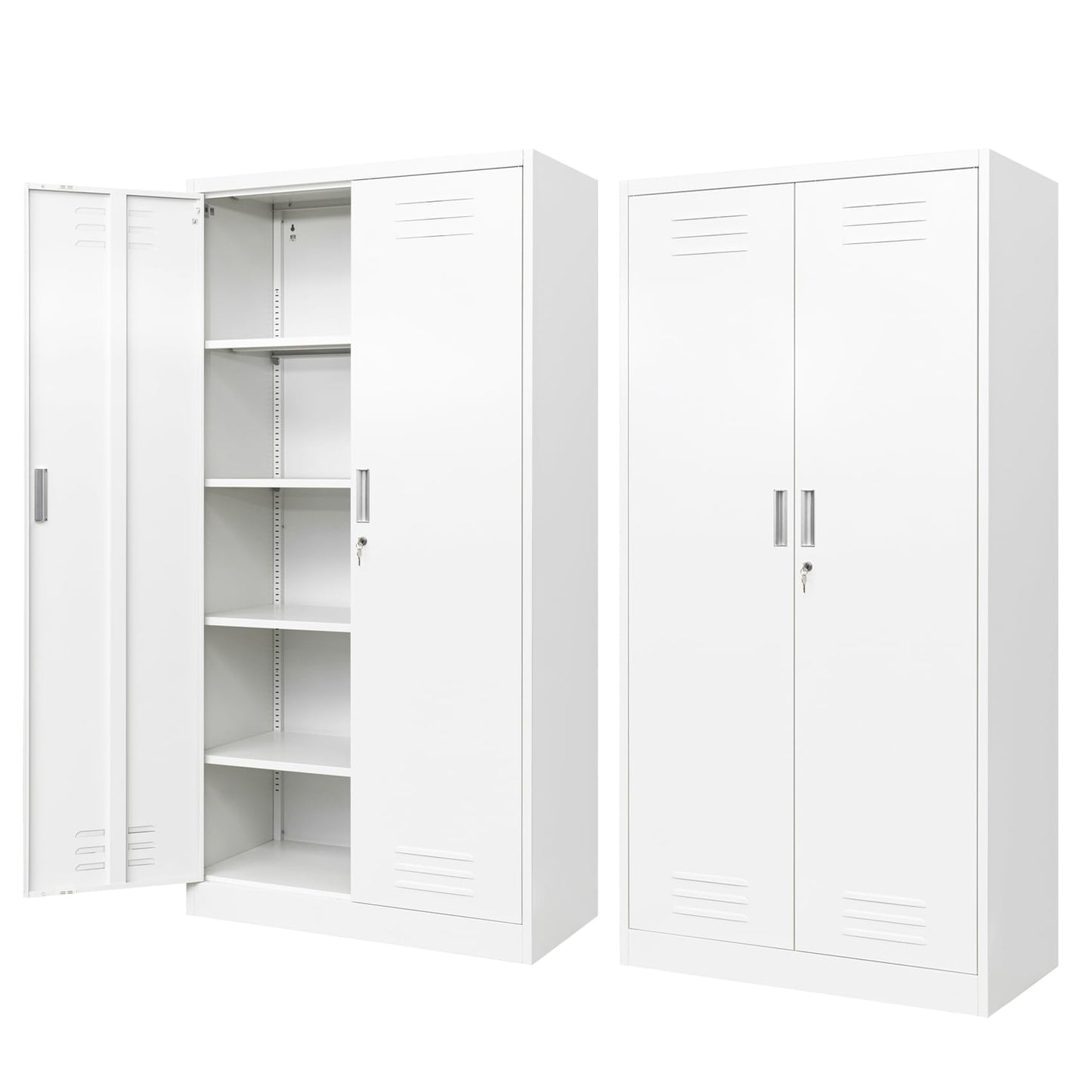 BESFUR Metal Storage Cabinet, 72" H x 36" W x 18" D Garage Cabinet, Locking Doors and Adjustable Shelves for Office, School, Garage - White - WoodArtSupply