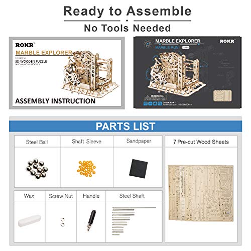 ROKR Marble Run 3D Wooden Puzzles Model Building Kits for Adults - Educational Project Brain Teaser, DIY Crafts for Adults & Kids (Ladder) ROKR