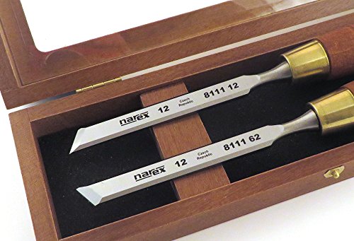 Narex Pair Right & Left 12 mm 1/2" Skew Paring Chisels in Wooden Presentation Box 851662 - WoodArtSupply