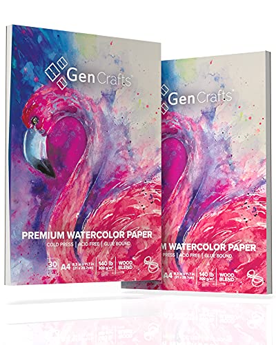 GenCrafts Watercolor Paper Pad 2 Pack - A4 8.3x11.7" - 60 Sheets Total (140lb/ 300gsm) - Cold Press Acid Free Art Sketchbook Pad for Painting & - WoodArtSupply