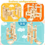 Wooden Marble Run for Kids Ages 4-8, 65 Pieces Wood Building Blocks Toys and Construction Play Set, Marble Track Maze Game STEM Learning Toys Gifts Onshine