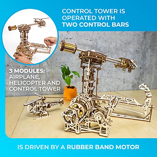 UGEARS 3D Puzzles for Adults Aviator Mechanical Models Wooden Puzzle Brain Teaser Idea DIY Puzzle Learning Toys for Kids Eco Friendly Woodcraft UGEARS