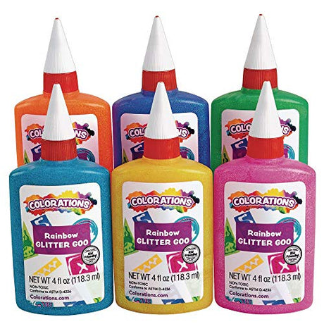 Colorations® Rainbow Glitter Gloo, 6 Colors, Each 4oz, Use with Crafts, Great for Crafting & Decorating, Brighten up Drawings, Posters, School Colorations