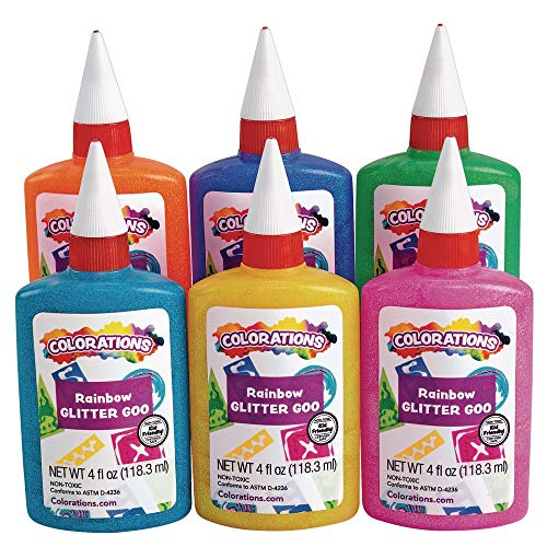 Colorations® Rainbow Glitter Gloo, 6 Colors, Each 4oz, Use with Crafts, Great for Crafting & Decorating, Brighten up Drawings, Posters, School - WoodArtSupply