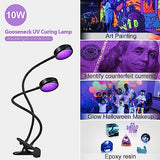 LEDLampsWorld USB UV Black Light Dual Head, 10W 395nm-405nm LED UV Lamp with Clamp, Gooseneck UV Light for Resin Curing, Blacklight Poster, LEDLampsWorld