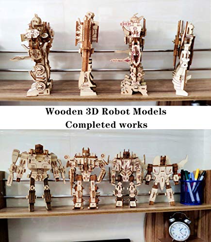 3D Wooden Robot Puzzle, 4 Piece Set Wood Crafts DIY Assembly Robot Puzzle - Wooden Robot Model Kits - Robot Toys for Adults Teens Boys Kids Birthday - WoodArtSupply