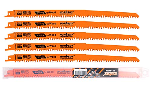 HORUSDY 12-Inch Wood Pruning Reciprocating Saw Blades, 5 Pack, 5TPI Saw Blades