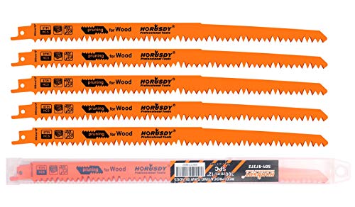 HORUSDY 12-Inch Wood Pruning Reciprocating Saw Blades, 5 Pack, 5TPI Saw Blades - WoodArtSupply