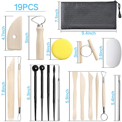 Clay Tools,19 PCS DIY Sculpting Set Ceramics Polymer Clay kit for Pottery Modeling, Carving,Smoothing & Measuring for Beginner