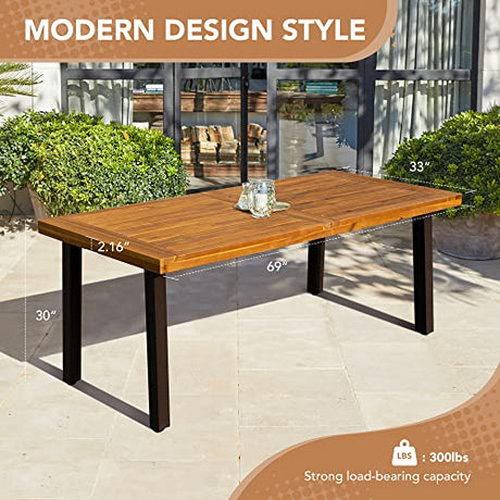 Devoko Home Acacia Wood Dining Table 6-Person Indoor Table with Iron Legs, Sandblast Finish, Natural Stained, Rustic Metal, 69 * 33 * 30 inch Devoko
