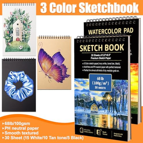 Drawdart Art Supplies Drawing Pencils Set - 76 Pack Pro Sketching Kit with Sketchbook & Watercolor Pad, Includes Graphite, Charcoal, Watercolor & Drawdart
