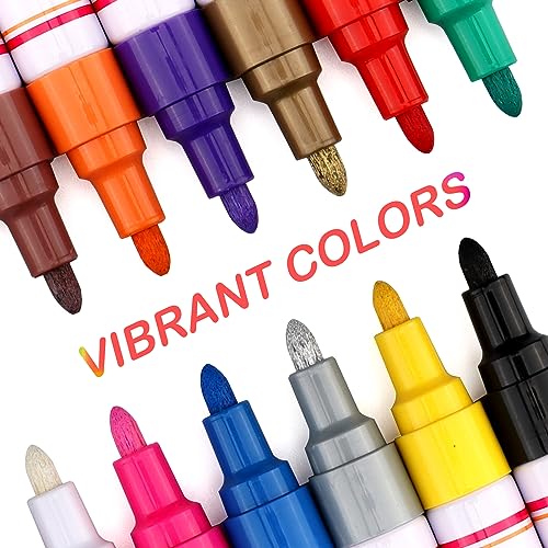 Permanent Paint Markers, Waterproof Oil Based Medium Tip, Quick Drying Pen for Metal Rock Painting Mugs Fabric Canvas Clothes Wood Plastic Marking Craiiby