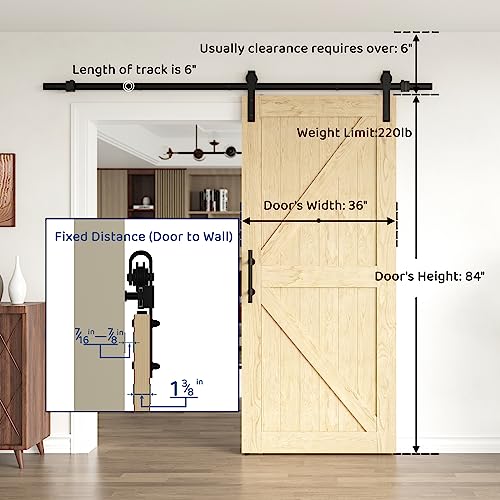Brosisincorp 36 x 84 inch Barn Door with 6.6ft Hardware Kit Included, Unfinished Solid Pine Wood Sliding Barn Doors Panel for Interior, Easy to Brosisincorp