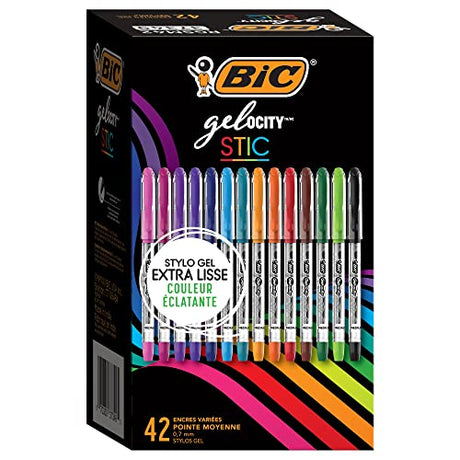 BIC Gel-ocity Gel Stic Assorted Colors Gel Pen Set (RGSM42-AST), Medium Point (0.7mm), 42-Count Pack, Colorful Gel Pens for Journaling and Lists BIC
