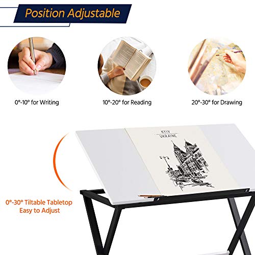 Yaheetech Adjustable Drawing Tables Drafting Desk with P2 Tiltable Tabletop for Reading, Writing,Studying Art Craft Work Station - WoodArtSupply