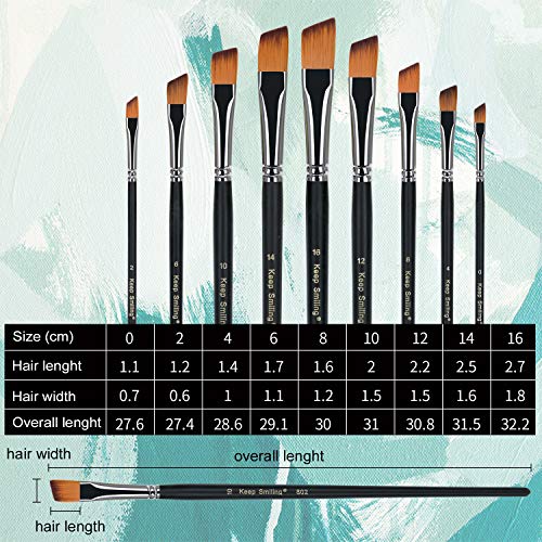 Golden Maple Angular Paint Brush, 9PC Oblique Tip Nylon Hair Long Handle  Angled Paint Brushes Set Art Artist Professional Painting Supplies for