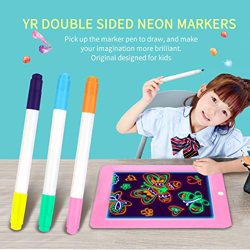 YR Dual Sided Neon Pens For Light Up LED Board, Neon Markers Applicable For Draw, Sketch, Create, Doodle, Art, Write, Learning Tablet, 12 Packs - WoodArtSupply