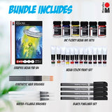 Marabu Watercolor And Mixed Media Set - Quality Watercolor Paper 20 Sheets, A4 220 GSM - 12 Watercolor Paint Tubes, 6 Watercolor Inks, 4 Black Marabu