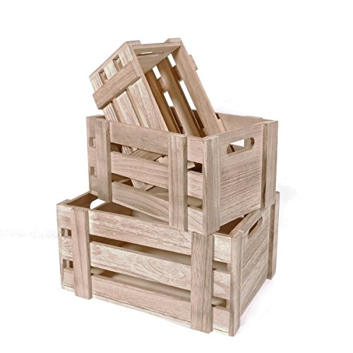 Natural Wood Crates for Storage - Set of 3: Decorative Unfinished Wooden Crates, Country Style Small Crates for Display, Rustic Farmhouse Shelf