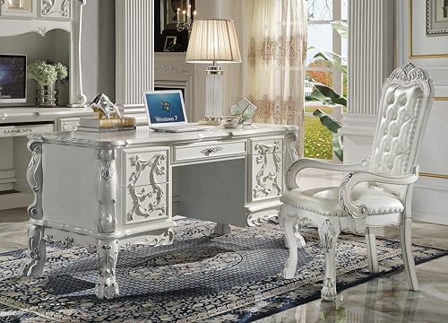 Acme Furniture Dresden 36" Wide Wooden Executive Writing Desk, Bone White Finish Acme Furniture