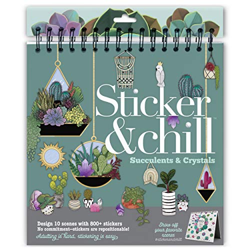 Sticker & Chill Sticker Book for Adults – 800+ Repositionable Clings Create Designs on 10 Spiral Bound Scene Pages – Easy, Fun & Stress Relieving Craft Crush